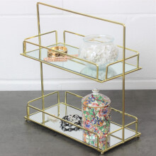 2 Tier Gold Golden Frame Mirror Caddy Bathroom Bath Essentials Display Organiser
