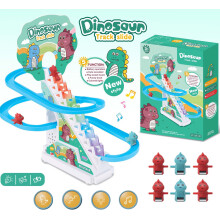 Dinossauro de brinquedo para subir escadas com luzes LED e música.
