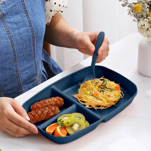Portion Control Divided Plate – Blue Plastic, 10.4"