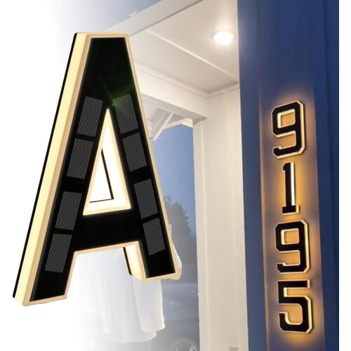 Números e letras de casa com LED solar, preto e branco, 23 cm (9 polegadas)