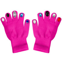 Knit Gloves with Crystal Ornament Rose Red Full Finger