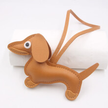 Læder Dachshund nøglering med karabinhage