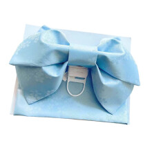 Cinto Obi japonês com laço pré-amarrado, jacquard Sakura azul