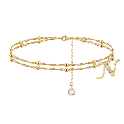 Pulsera de tobillo con inicial dorada y extensor