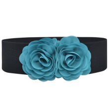 Cinto feminino preto largo com detalhe de flor de chiffon