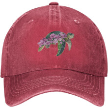 Rosa Sköldpaddsblommatvättad Denim Baseballkeps – Justerbar