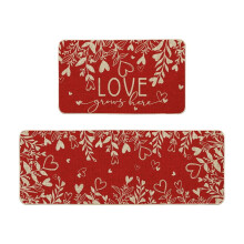 Valentine's Day kitchen mat set red polyester 2 pcs