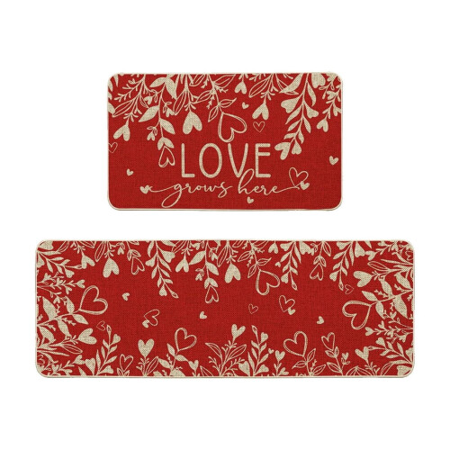 Valentine's Day kitchen mat set red polyester 2 pcs