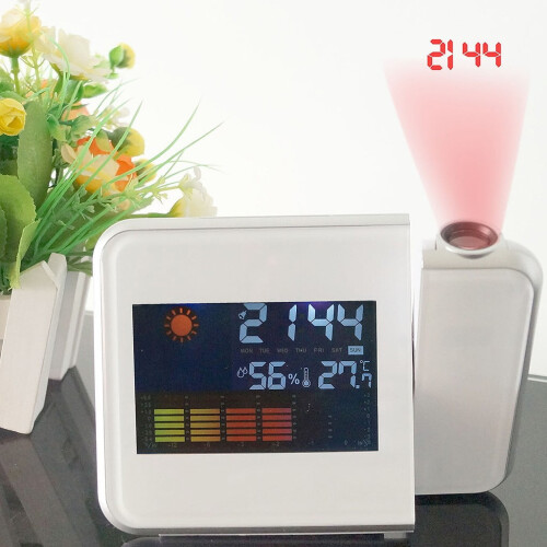 Projectiewekker met datum-, temperatuur- en vochtigheidsweergave. 2