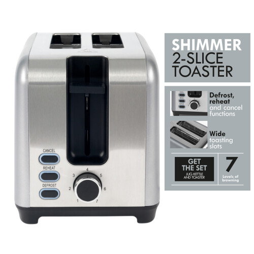 Silver 2 Slice Toaster 930W  Breakfast Maker Pop up Bread Loaf Toaster Machine 2