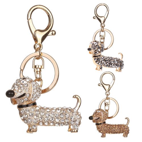 Teckel sleutelhanger hanger van legering en strass-steentjes 1