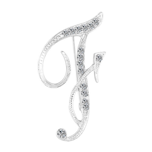 Strasszos ábécés bross kitűző – ezüst, 3cm x4cm 1