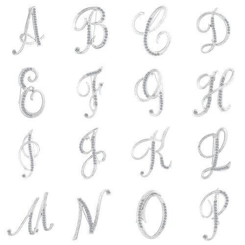 Strasszos ábécés bross kitűző – ezüst, 3cm x4cm 2