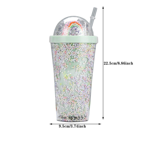 Regenboogpop bubbel rietjesbeker 500ml dubbellaags plastic 2