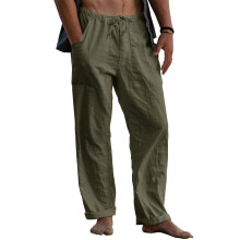 Mens Linen Pants Elastic Waist Drawstring Loose-Army Green XL