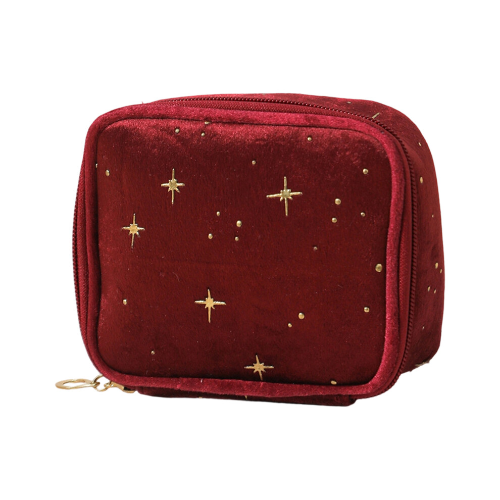 Burgundy Star Makeup Bag Velvet Cosmetic Pouches Travel
