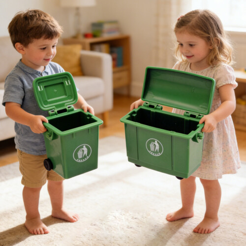 2Pcs Realistic Waste Baskets Trash Bin Model Figure Doll House 1