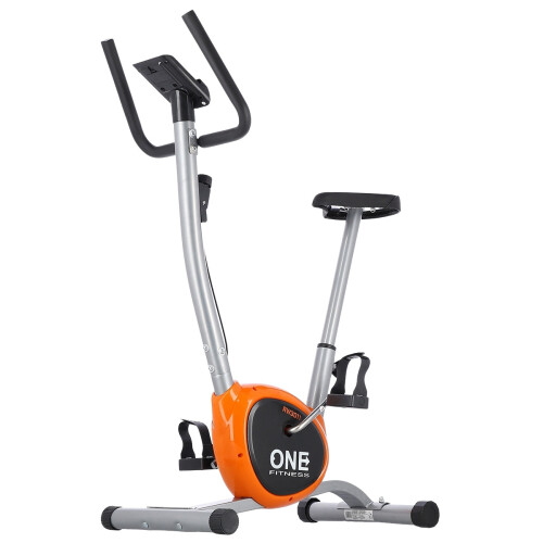 Bicicleta estática, color plata y naranja, resistencia ajustable 1