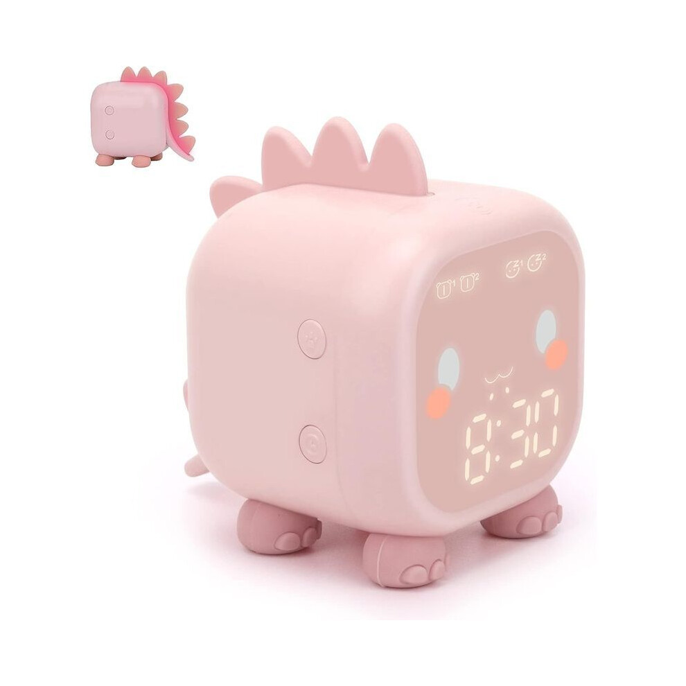 Kids Alarm Clock, Cute Dinosaur Digital Alarm Clock Children's Sleep Trainier, Wake Up & Night With Usb Alarm Clock (Pink) Light/Pink