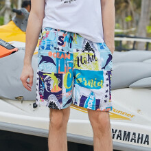 (Men’s Pants with English Letter and Little Boat Design, M) Men’s elastic-waist swim trunks, women’s quick-drying short surf beach shorts