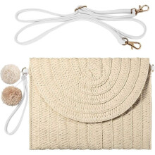 Stroh-Schultertasche, Stroh-Clutch, Stroh-Umhängetasche, lässige Strandtasche aus Stroh, handgefertigt für Damen, Envelo