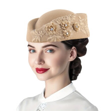 Dame baret med broderet blonde i khaki