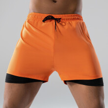 (Orange, XL) Men’s Adult Swim Trunks, New Boxer-Style Double-Layer Loose-Fit Quick-Drying Swimwear, Plus-Size Hot Spring and Beach Pants