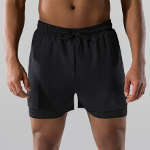 (Black, M) Men’s Adult Swim Trunks, New Boxer-Style Double-Layer Loose-Fit Quick-Drying Swimwear, Plus-Size Hot Spring and Beach Pants