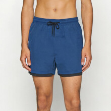 (Navy Blue, XXXL) Men’s Adult Swim Trunks, New Boxer-Style Double-Layer Loose-Fit Quick-Drying Swimwear, Plus-Size Hot Spring and Beach Pants
