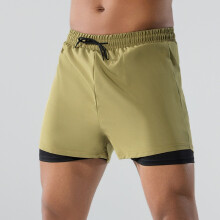 (Dark Khaki, XXXL) Men’s Adult Swim Trunks, New Boxer-Style Double-Layer Loose-Fit Quick-Drying Swimwear, Plus-Size Hot Spring and Beach Pants