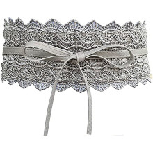 Cinto feminino de renda larga na cintura, cinza.