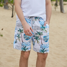 (White-Background Wave Men’s Pants, XXXL) Men’s elastic-waist swim trunks, women’s quick-drying short surf beach shorts
