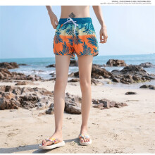 (Upgraded Four-Way Stretch Gradient Green Leaves Women’s Pants, L) Men’s elastic-waist swim trunks, women’s quick-drying short surf beach shorts
