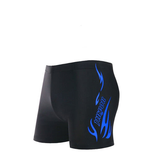 (146 Blue, 5XL) Solid-color swim cap, men’s printed swim trunks, plus size