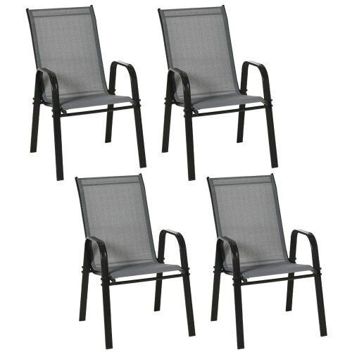 Set of Four Stackable Mesh Seat Chairs - Dark Grey