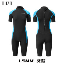 (Women’s/Black and Blue, XS) New men’s short-sleeve, short-trouser one-piece wetsuit
