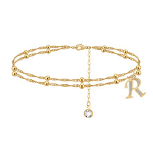 Gold ankle bracelets for women Cuban link layered set