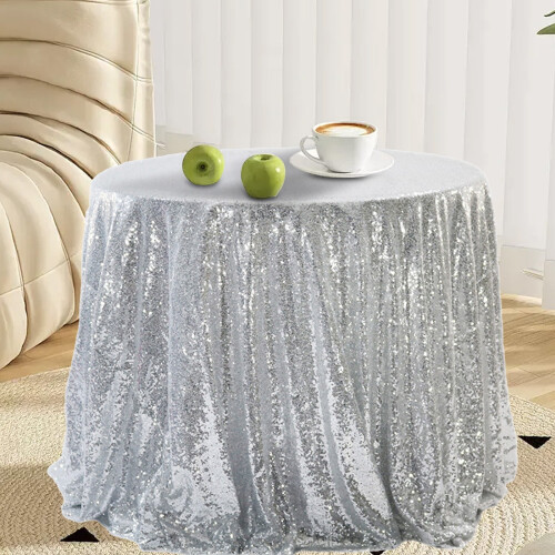 Glitter Round Tablecloth 47 in, Polyester Wedding Party
