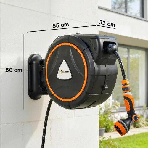 Outsunny Outsunny 25m Retractable Hose Reel Wall Mounted with Auto Retraction 2