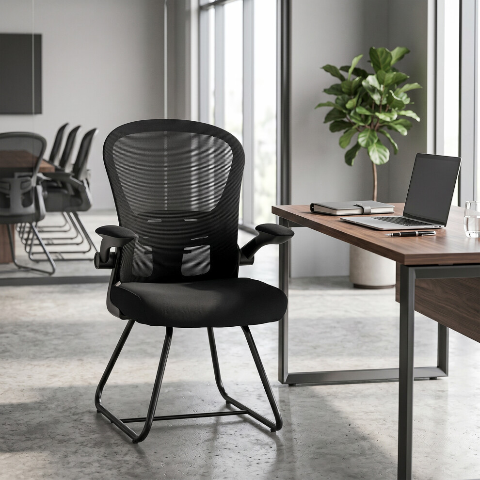 Homcom Conference Chair, Reception Office Chair With Flip-Up Armrest
