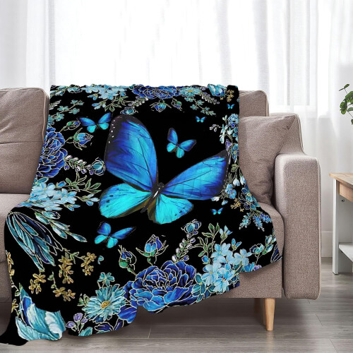 Blue Butterfly Throw Blanket – Plush Fleece, 3 Sizes 1