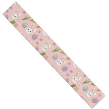 Caminho de mesa com estampa de patinhas de coelho rosa em imitação de linho, 35 x 229 cm