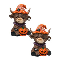 Statuette in resina di zucca e mucca per Halloween - Confezione da 2