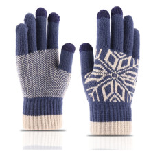 Herren-Winterhandschuhe aus dunkelblauer Wolle mit Touchscreen