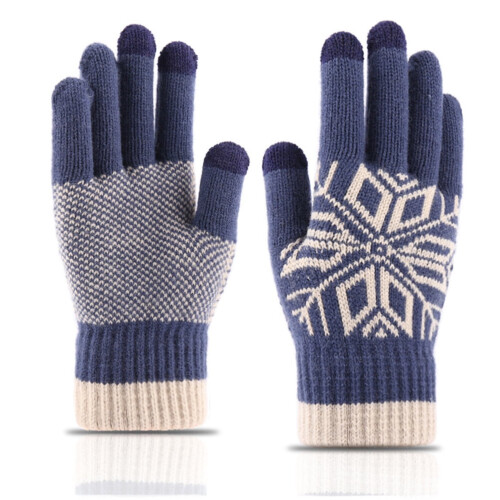Herren-Winterhandschuhe aus dunkelblauer Wolle mit Touchscreen