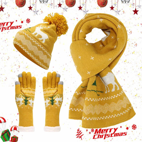 Ensemble bonnet, écharpe et moufles tactiles en maille pour temps froid