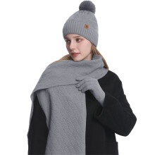 Conjunto de gorro, cachecol e luvas de tricô cinza tamanho G