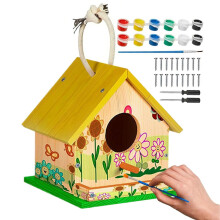 Bird House Kits Wooden DIY Birdhouse Kit Outdoor Freestyle Painting Arts & Crafts Projects With Paints Brushes