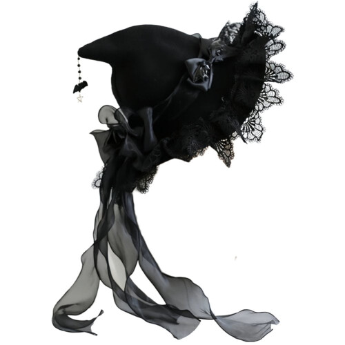 Cappello da strega nero con fiocco e pizzo per adulti