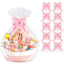 Sacolas de celofane transparente para presentes, 61 x 76 cm, com laços vermelhos (10 unidades)